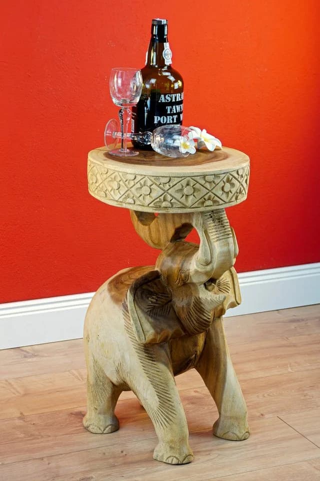 Kinaree Beistelltisch CHANG Akazie Massivholz Elefant Schnitzerei Braun - Bild 2