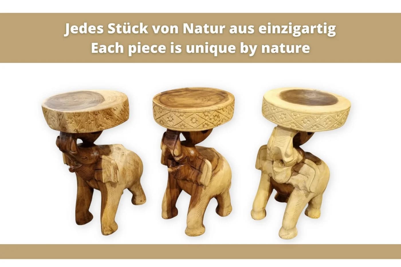 Kinaree Beistelltisch CHANG Akazie Massivholz Elefant Schnitzerei Braun - Bild 5
