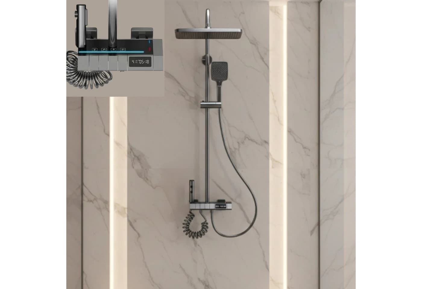 LuxaSteel Duschsystem mit Thermostat & LED-Anzeige Grau