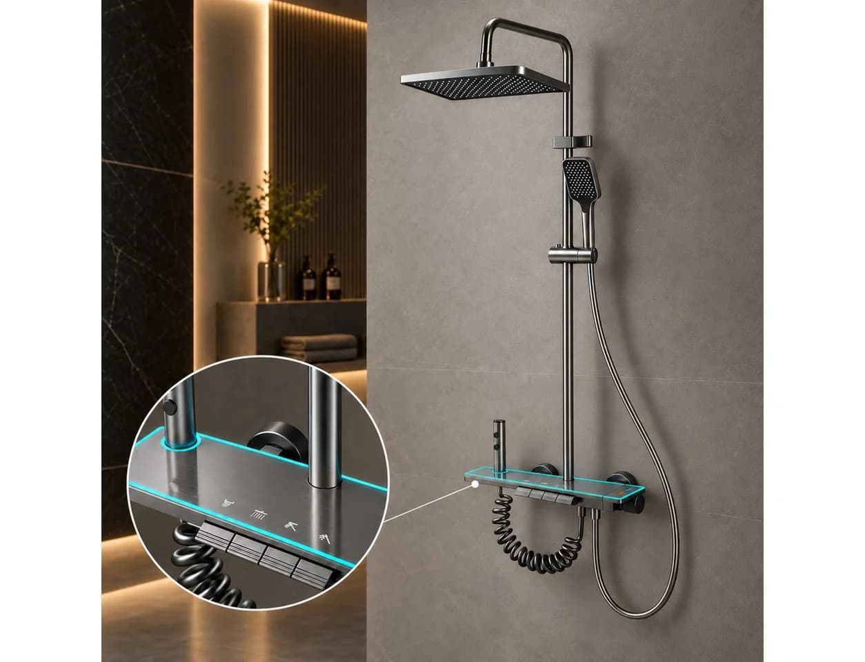 LuxaSteel Duschsystem mit Regendusche & LED-Beleuchtung Grau - Bild 2
