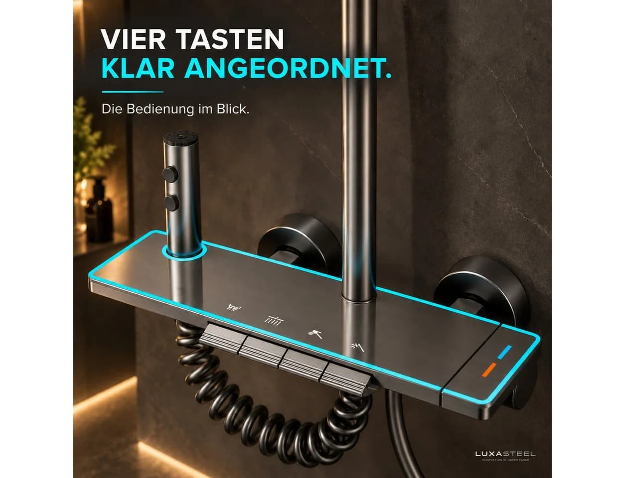 LuxaSteel Duschsystem mit Regendusche & LED-Beleuchtung Grau - Bild 5