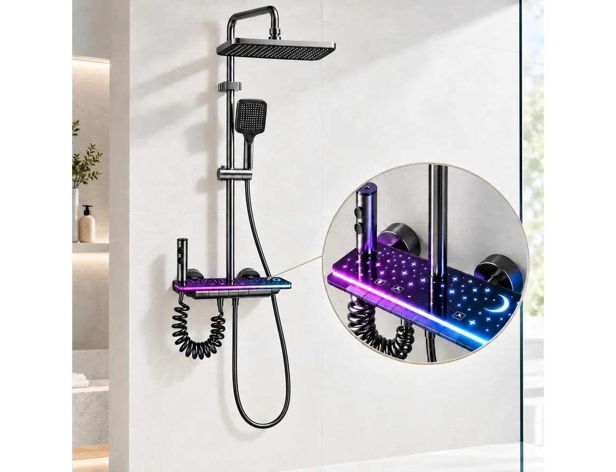 LuxaSteel Duschsystem mit LED, Digitalanzeige & 5 Strahlarten Grau - Bild 2