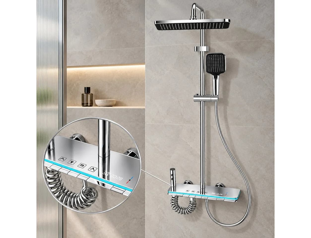 LuxaSteel Duschsystem Chrom mit Regendusche, LED und Temperaturanzeige - Bild 2