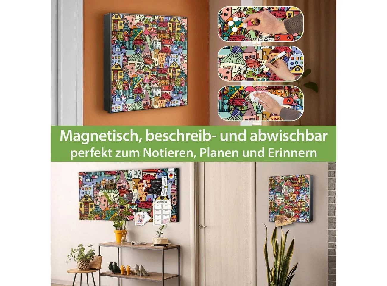banjado Schlüsselkasten Metall 32 Haken Magnetisch Schwarz