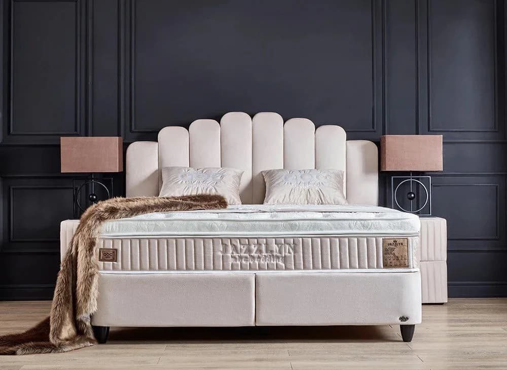 abc bedding Boxspringbett JAZZLYN Beige Samt Voll-orthopädisch mit Bettkasten - Bild 2