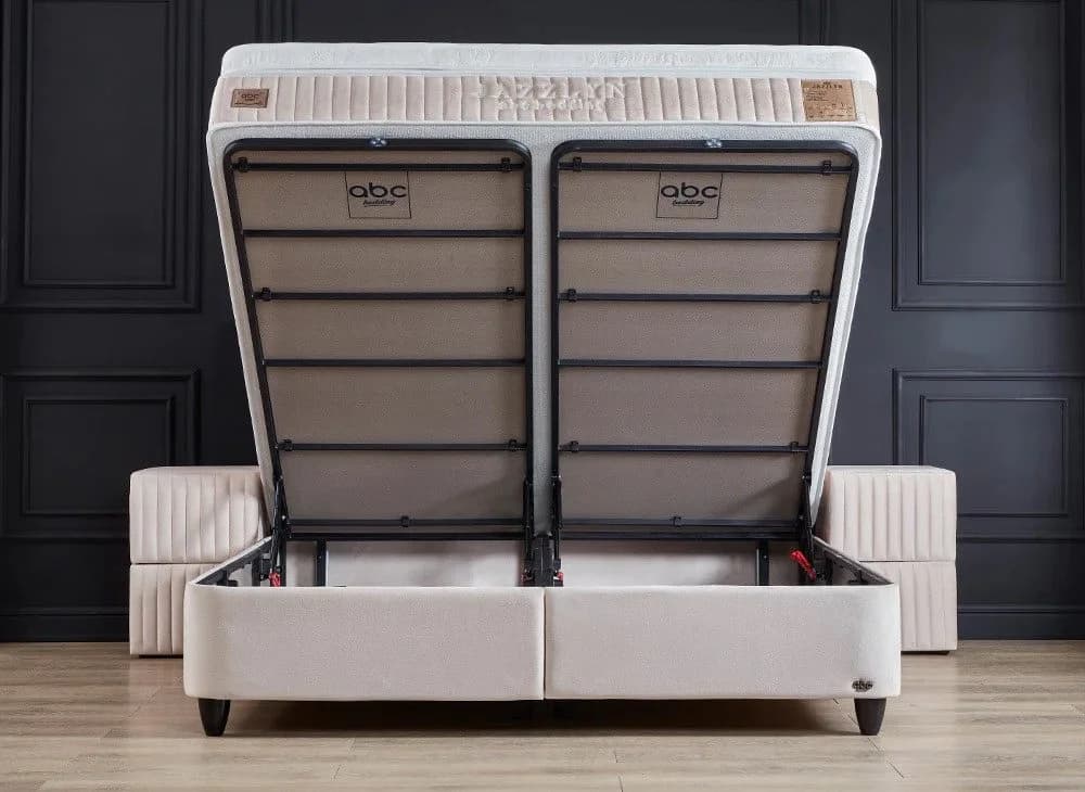 abc bedding Boxspringbett JAZZLYN Beige Samt Voll-orthopädisch mit Bettkasten - Bild 3