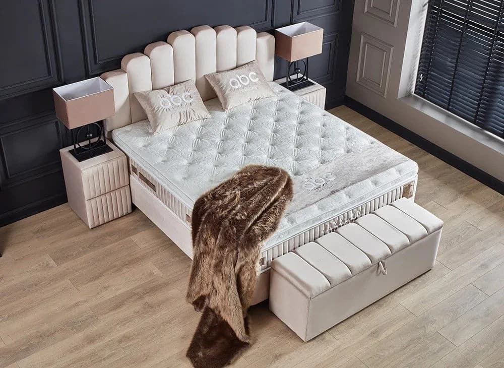 abc bedding Boxspringbett JAZZLYN Beige Samt Voll-orthopädisch mit Bettkasten - Bild 4