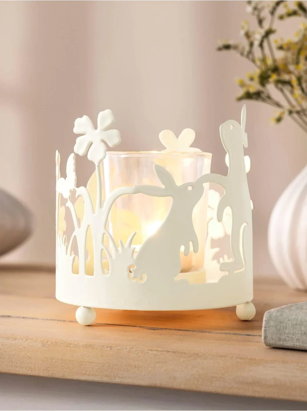 Baur Versand Kerzenhalter Weiß Glas Metall Frühlingsmotive