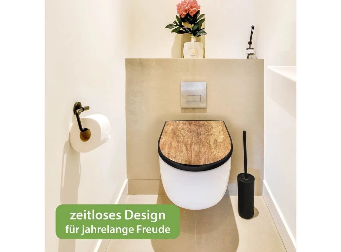 banjado WC-Sitz Premium D-Form Softclose Holzstruktur Schwarz - Bild 5