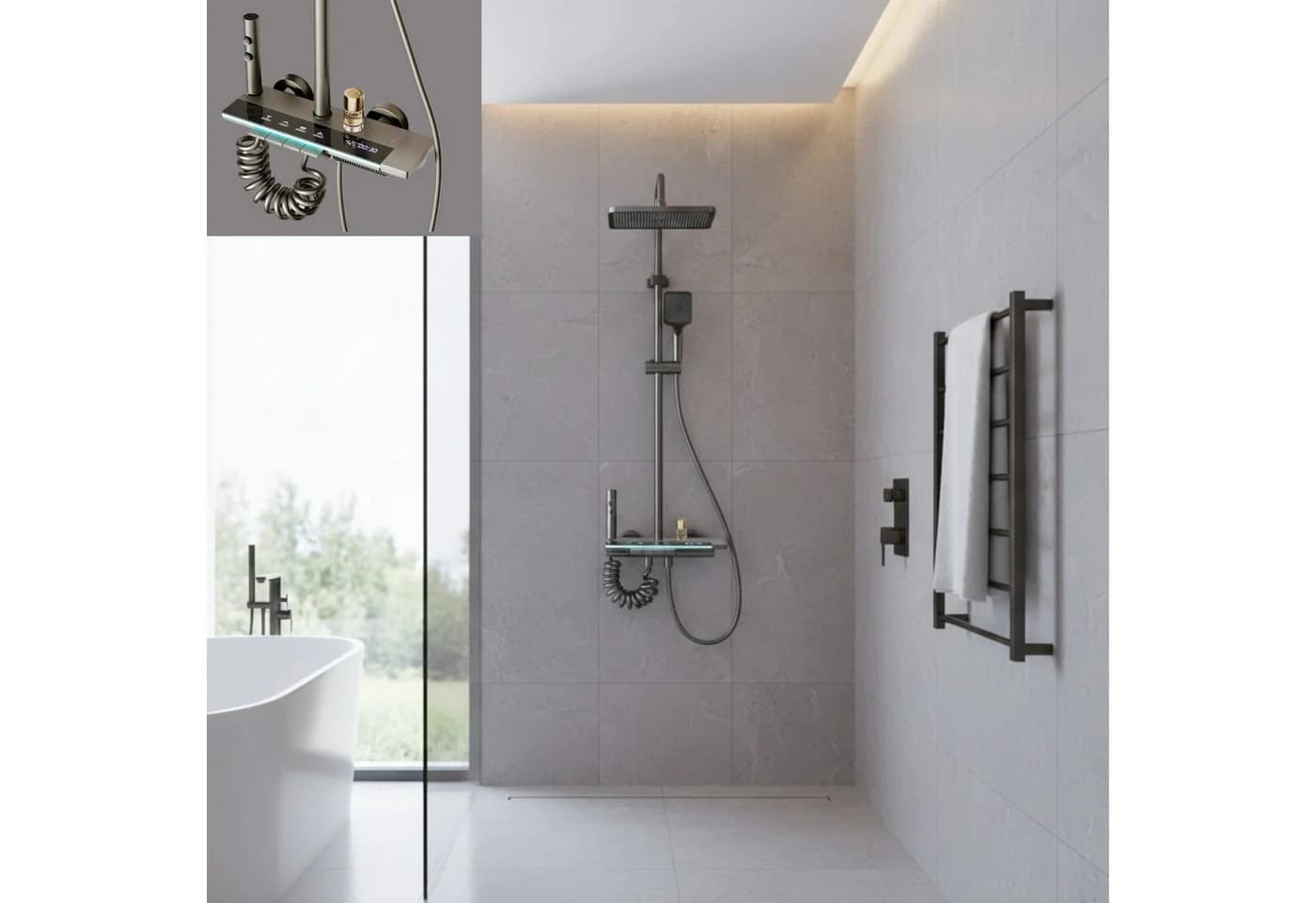 LuxaSteel Duschsystem mit Thermostat & LED Regendusche - Bild 2