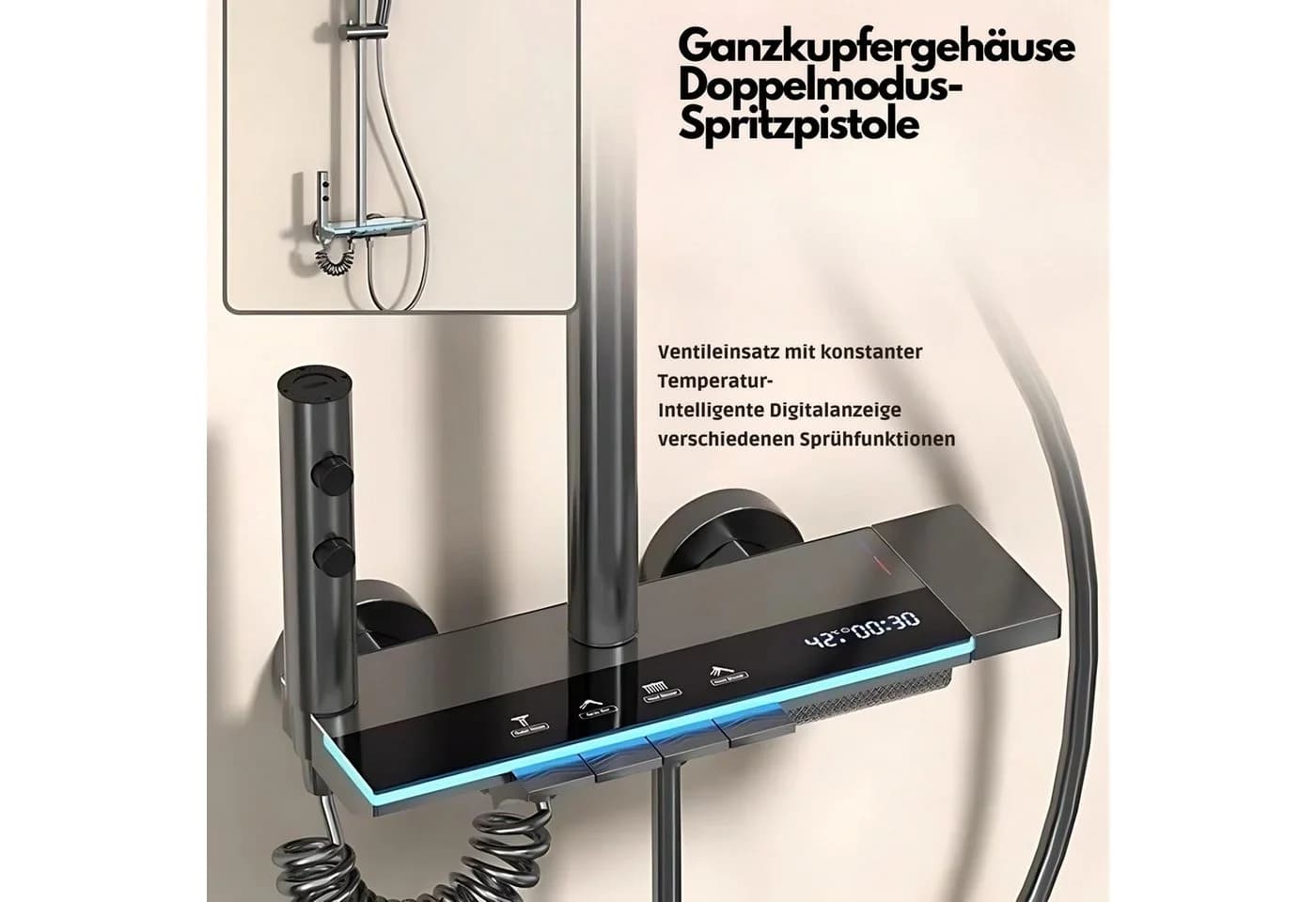 LuxaSteel Duschsystem mit Thermostat & LED Regendusche - Bild 5