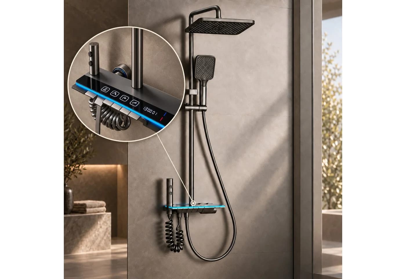 LuxaSteel Duscharmatur Duschsystem mit LED-Display & Wasserkraft Grau - Bild 2