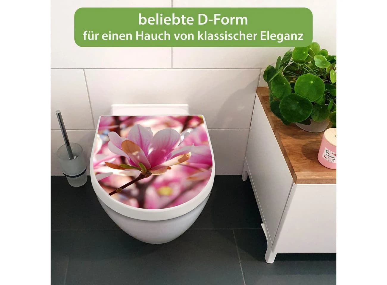 banjado WC-Sitz Premium D-Form mit Absenkautomatik Motiv Magnolia