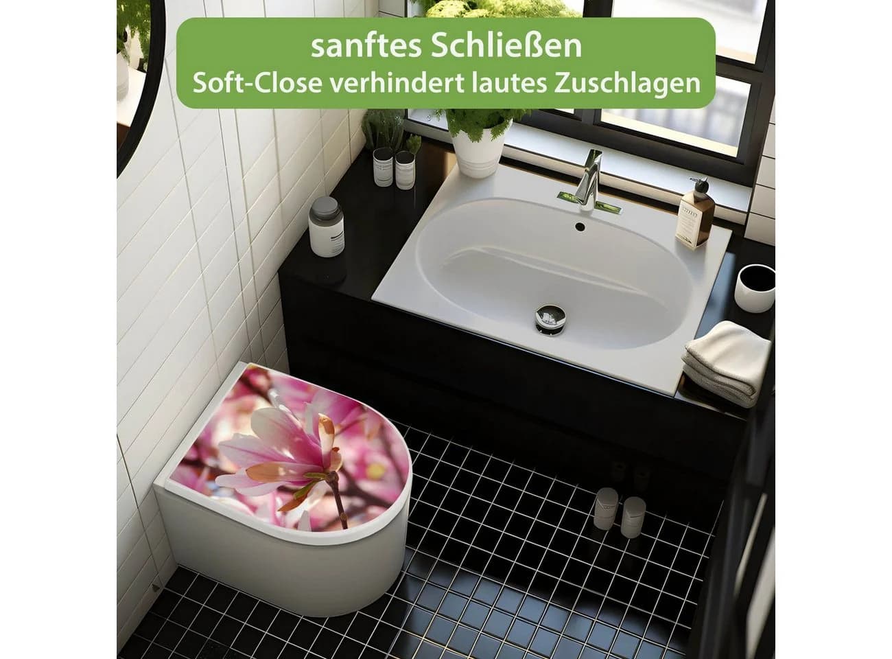 banjado WC-Sitz Premium D-Form mit Absenkautomatik Motiv Magnolia - Bild 3