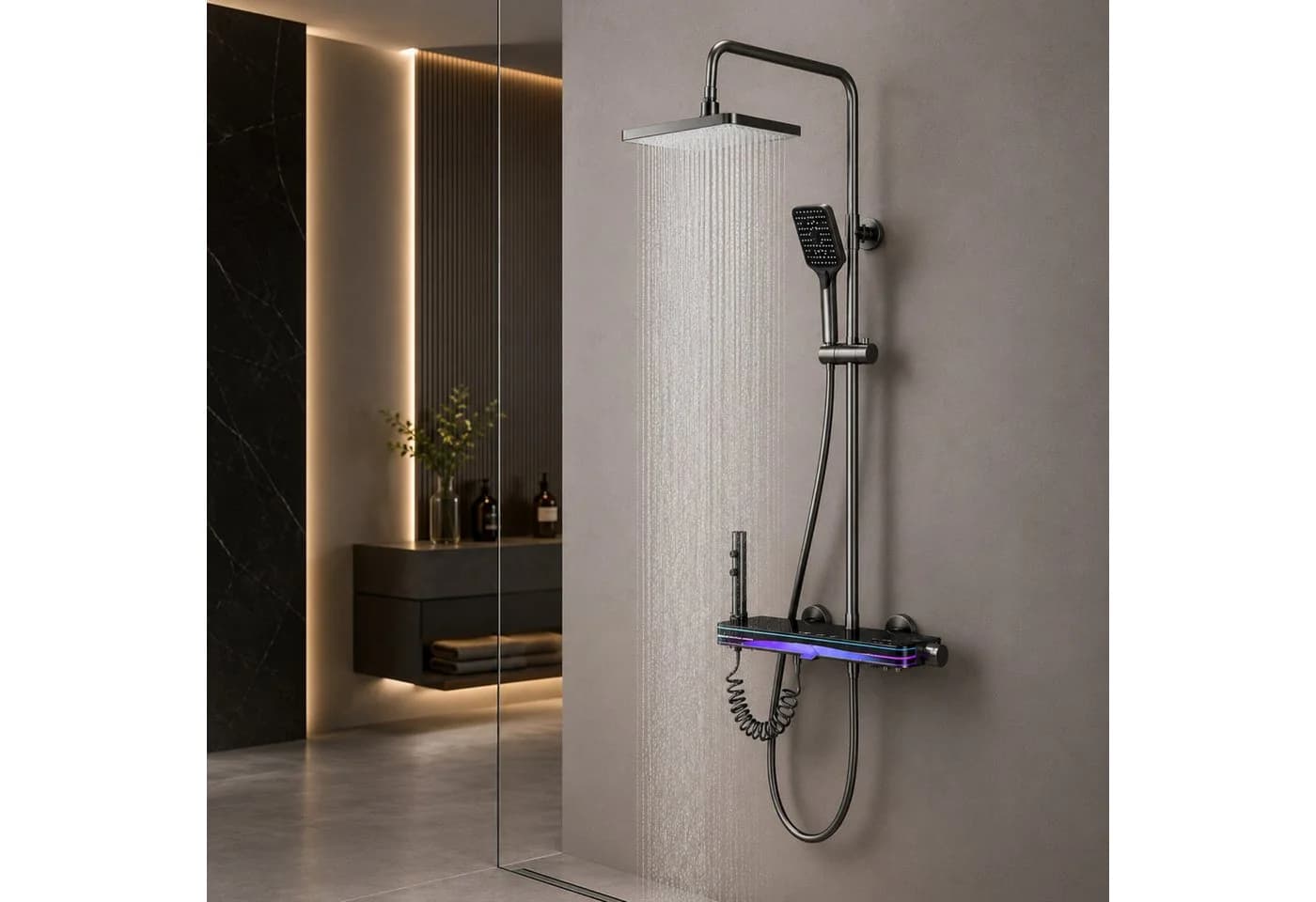 LuxaSteel Duscharmatur Duschsystem Regendusche LED Thermostat 4in1 - Bild 2