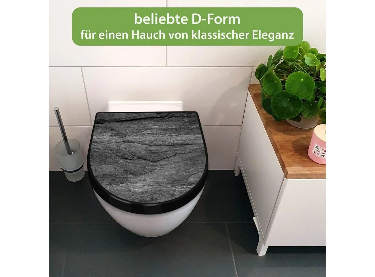 banjado WC-Sitz Premium D-Form Softclose Schiefer Platte