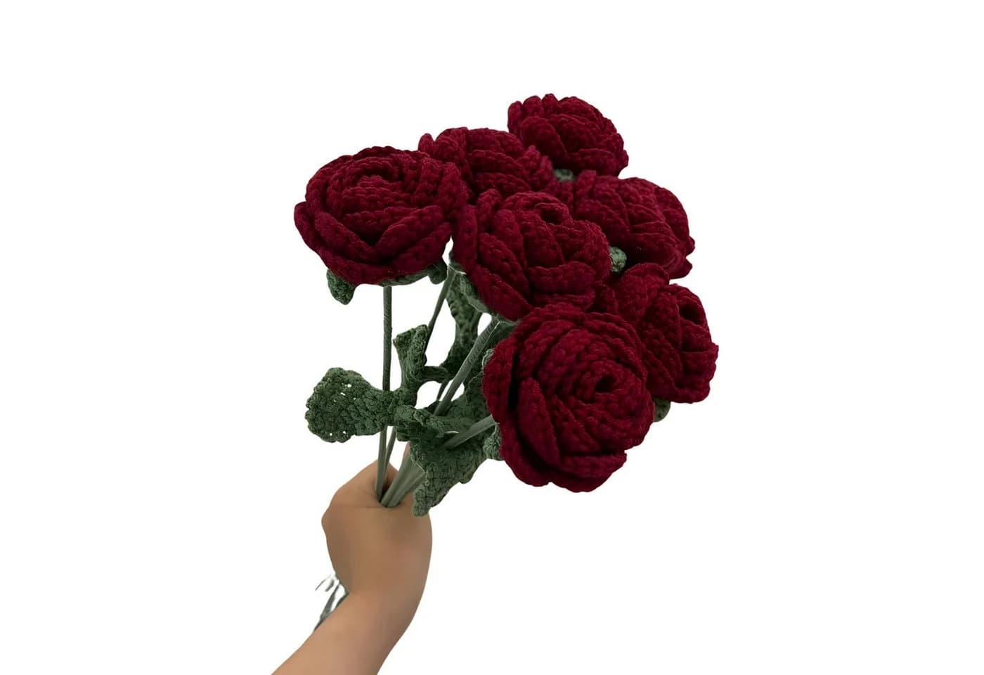 HS.SUPPLY Gestrickte Kunstrose Weinrot 41cm