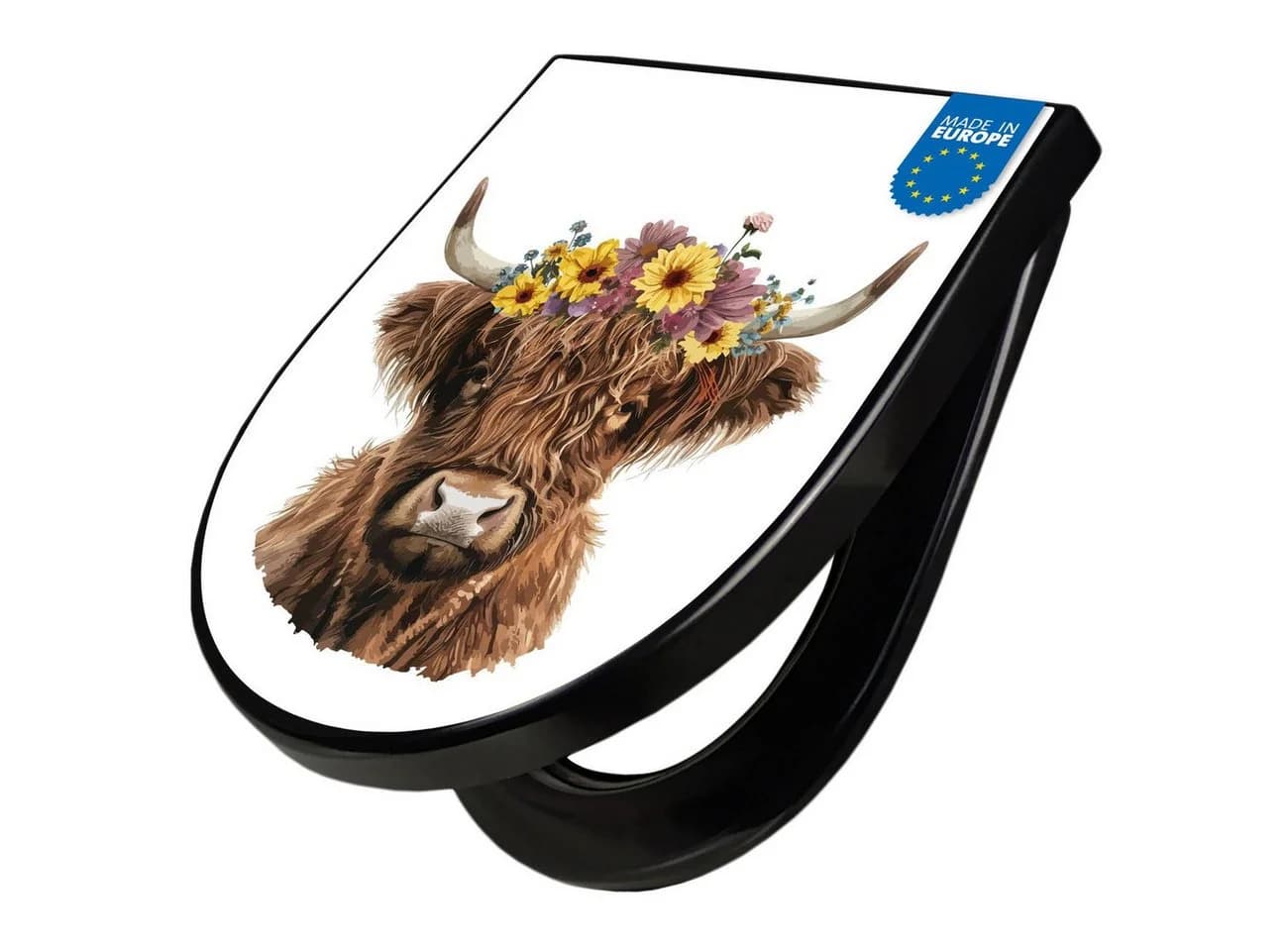 banjado WC-Sitz Premium D-Form Hochlandkuh Motiv Schwarz Softclose - Bild 2