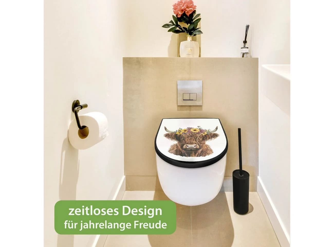 banjado WC-Sitz Premium D-Form Hochlandkuh Motiv Schwarz Softclose - Bild 5