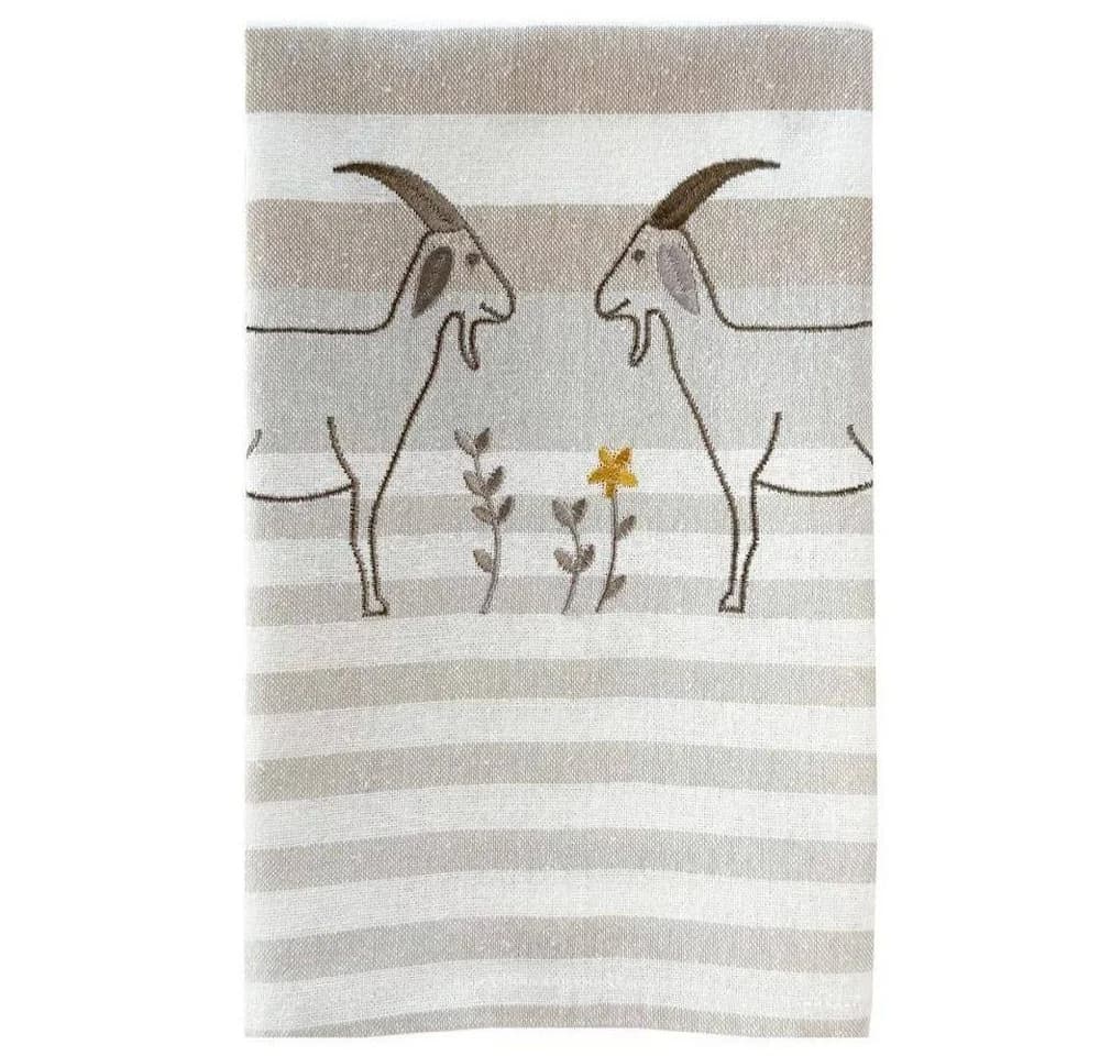 Grubenhelden Geschirrtuch Bergziege Halbleinen Beige Bestickt - Bild 2