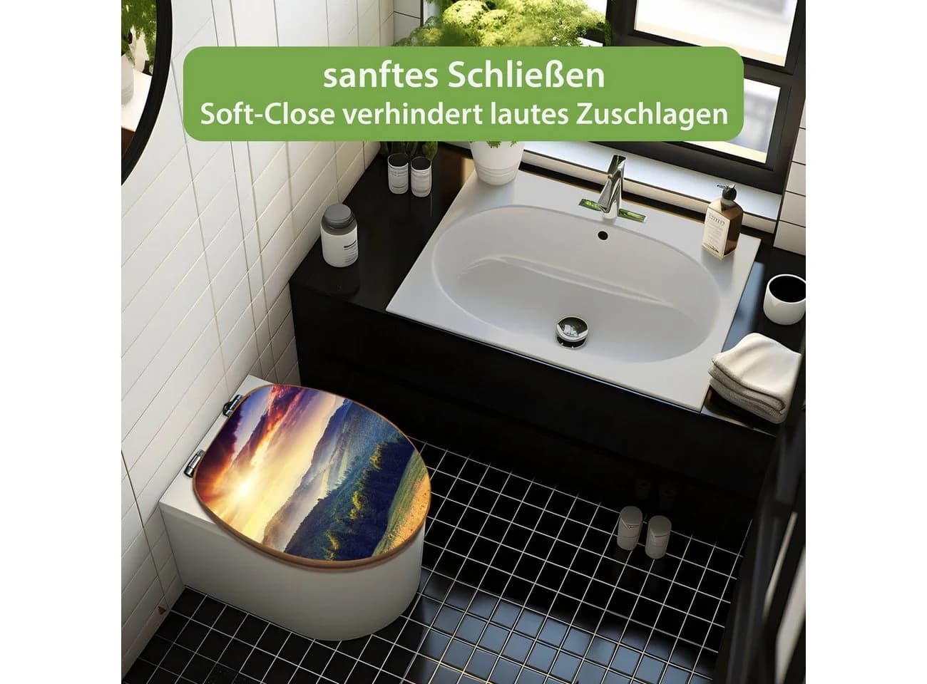 banjado WC-Sitz Bambus Absenkautomatik Motiv Karpaten Sonnenuntergang