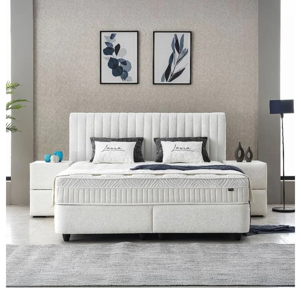 ABC Bedding Boxspringbett LAURA Creme Stoffdesign - Bild 2