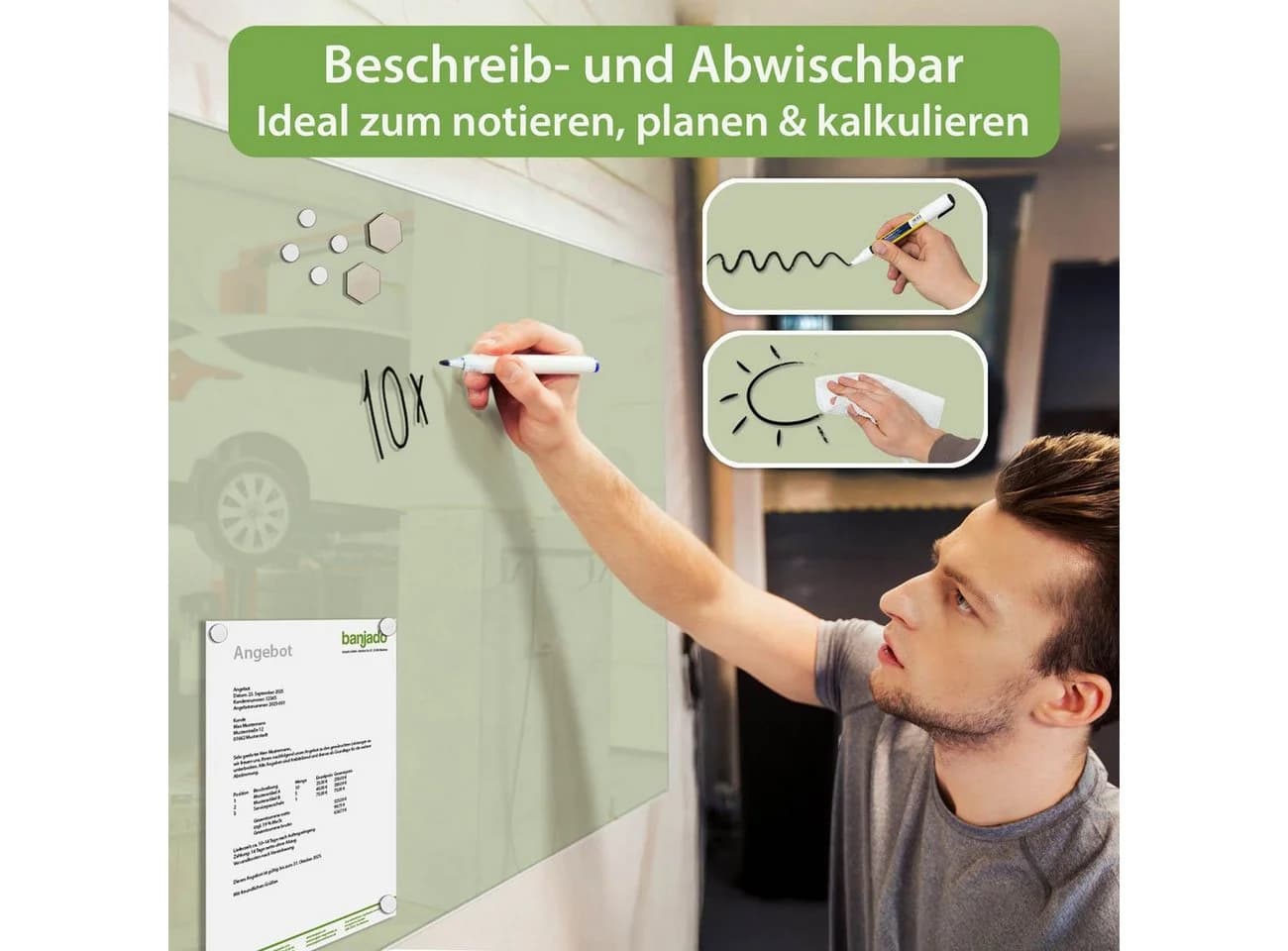 banjado Magnettafel Glas Motiv Olive Gehärtet - Bild 4