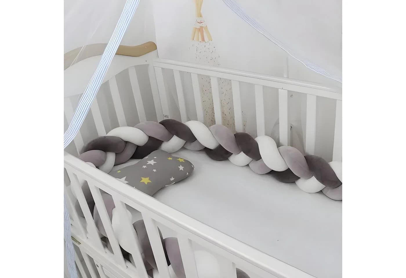 Norvéa Home Nestchenschlange Bettschlange Weiß/Schwarz Geflochten