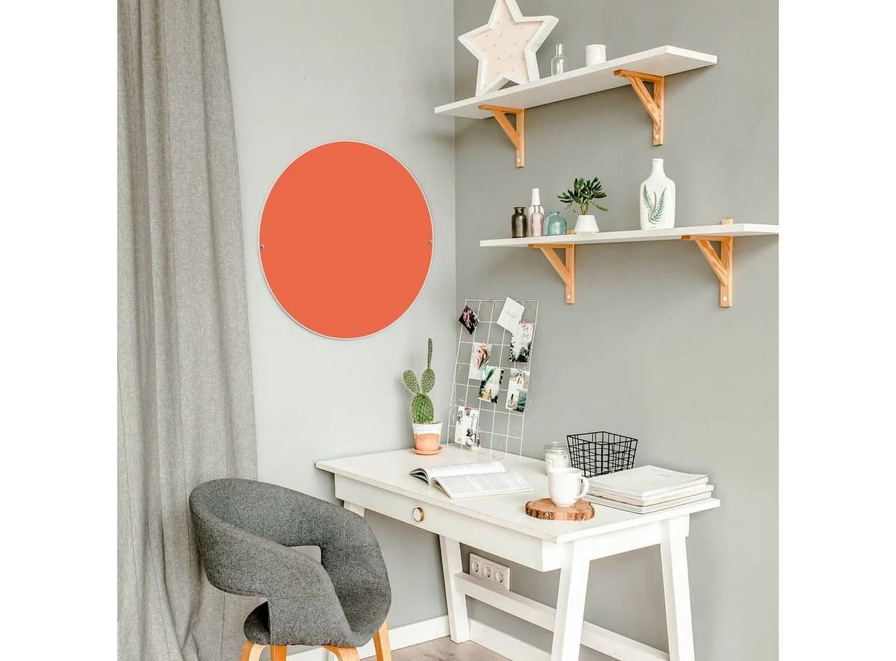 banjado Magnettafel Stahl Rund Orange mit 4 Magneten