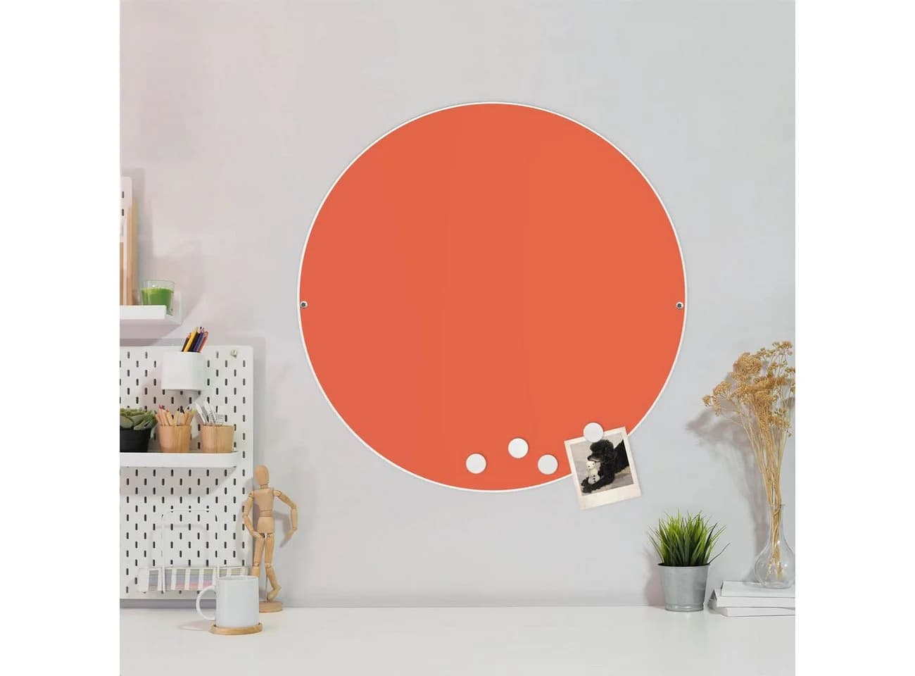 banjado Magnettafel Stahl Rund Orange mit 4 Magneten - Bild 2