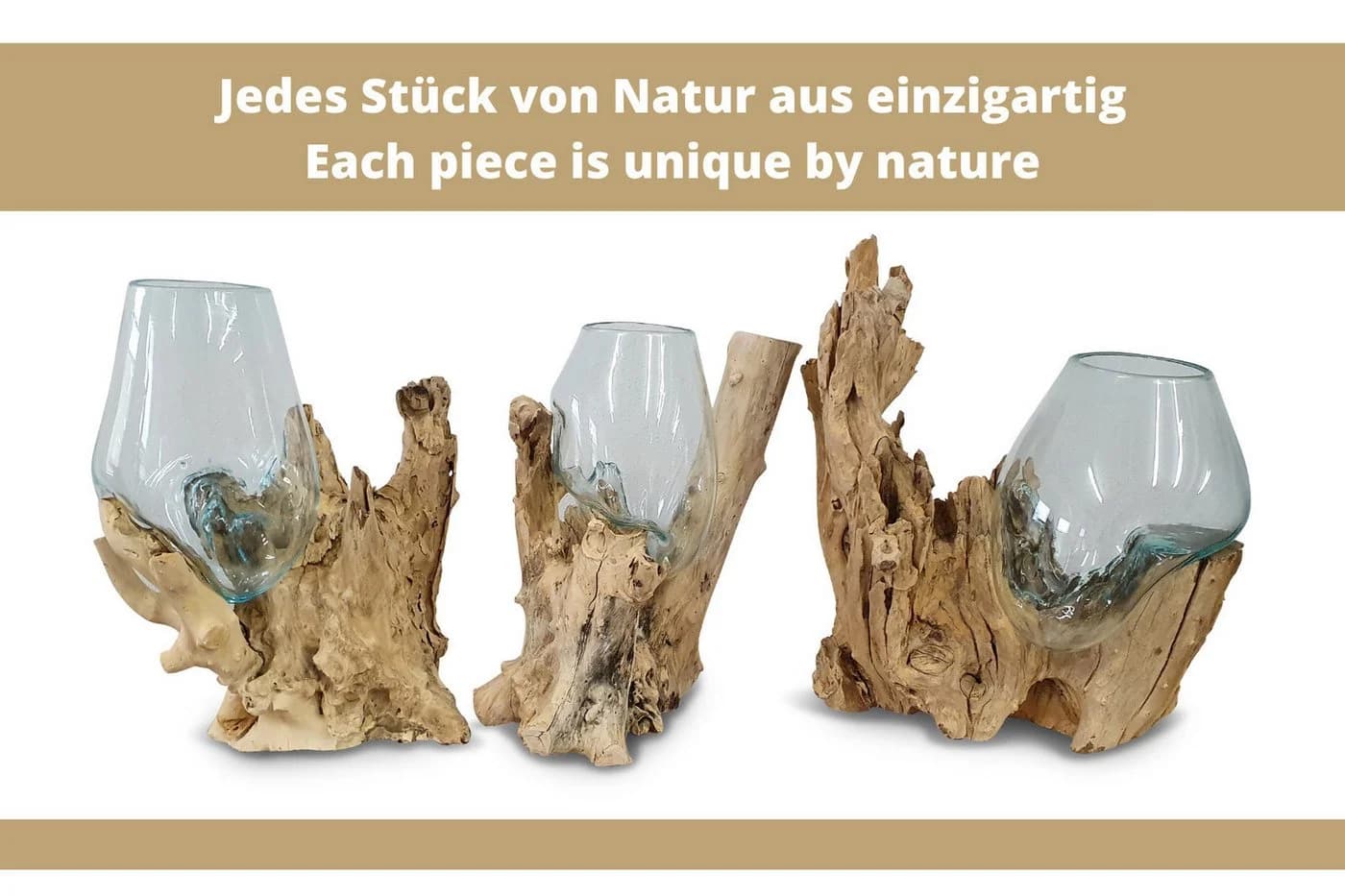 Kinaree Dekovase Geschmolzenes Glas auf Wurzelholz Braun - Bild 5