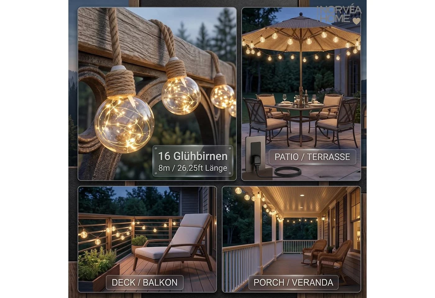 Norvéa Home Solar Lichterkette Außen Juteseil Warmweiß IP44 - Bild 3