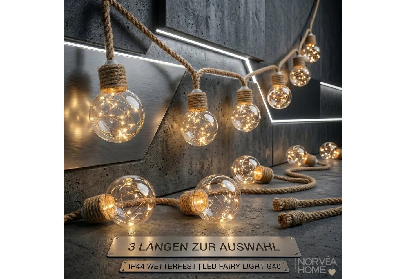 Norvéa Home Solar Lichterkette Außen Juteseil Warmweiß IP44 - Bild 4