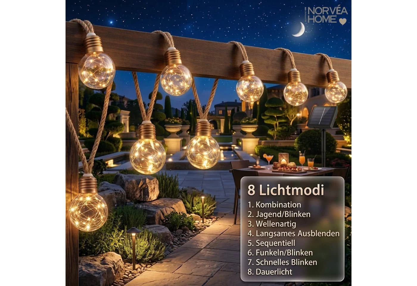Norvéa Home Solar Lichterkette Außen Juteseil Warmweiß IP44 - Bild 5