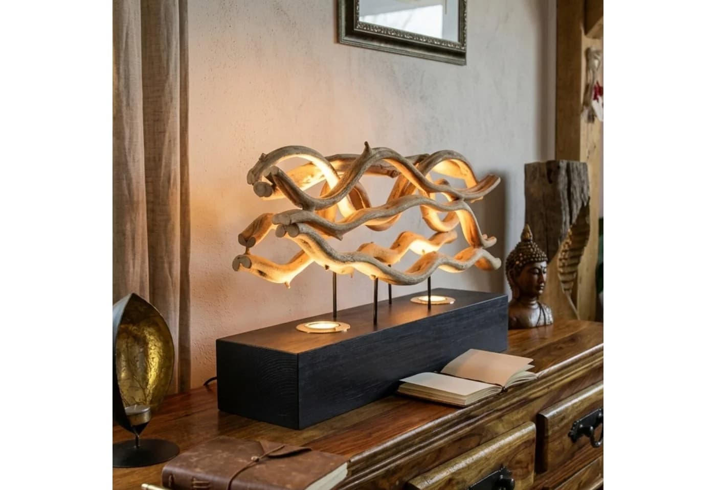 Kinaree LED Tischleuchte CHUMPON Lianenholz Tischlampe Schwarz/Weiß - Bild 2