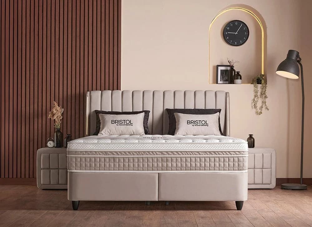 abc bedding Boxspringbett BRISTOL Beige mit Bettkasten & Matratze