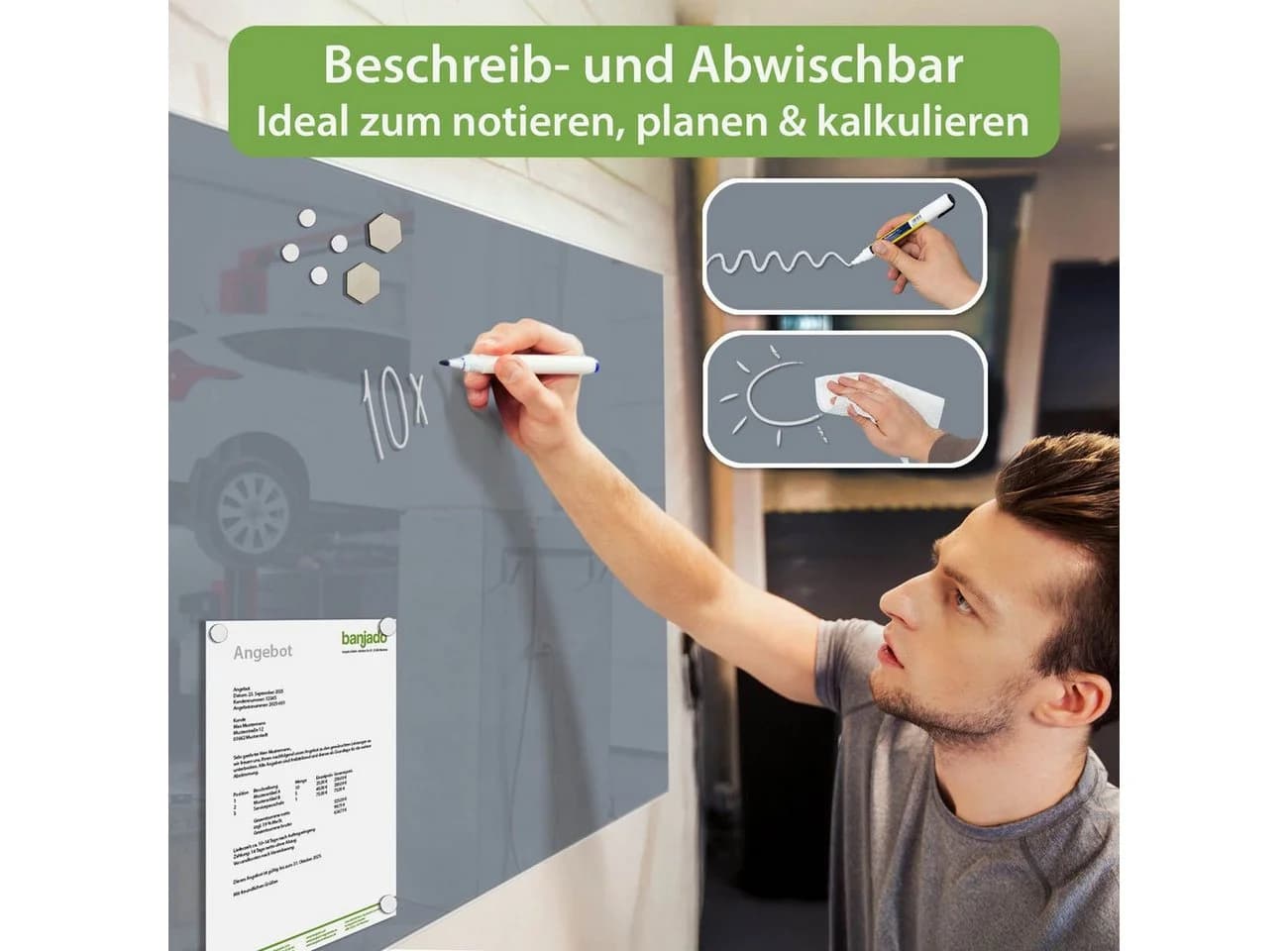 banjado Magnettafel aus Glas Schiefergrau - Bild 4