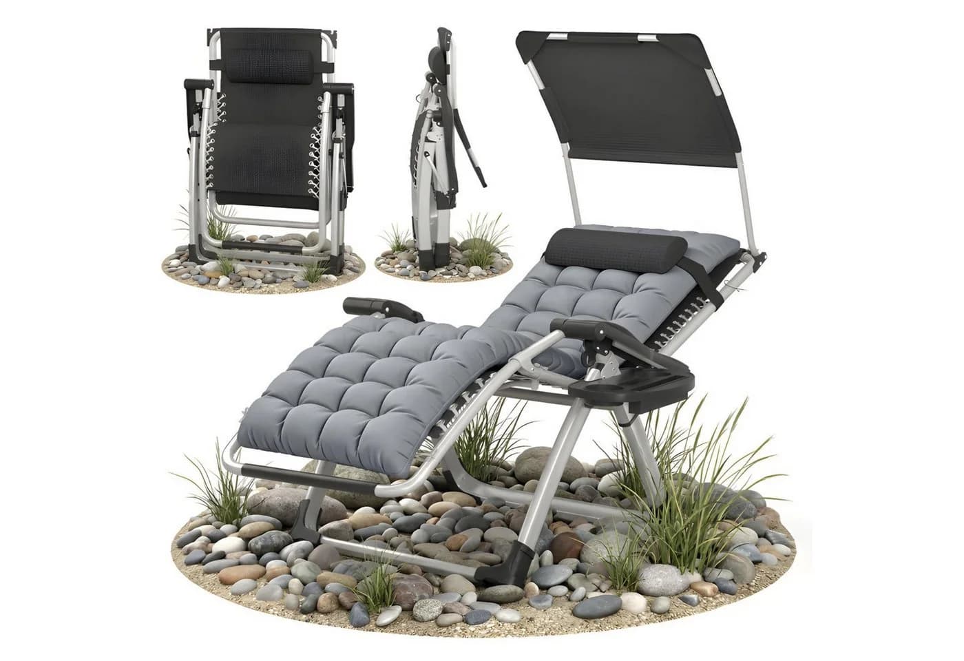 Norvéa Home Relaxliege Gartenliege klappbar mit Sonnendach Grau - Bild 2