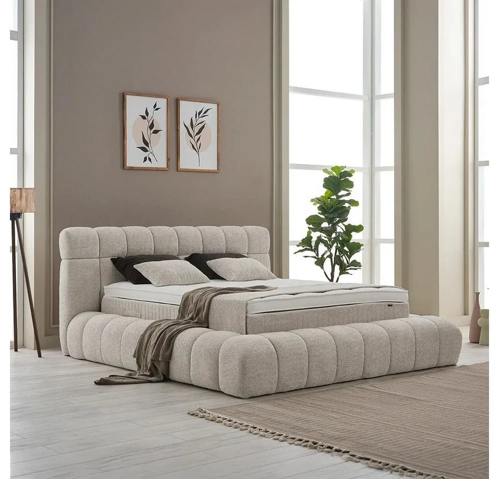 ABC Bedding Boxspringbett RAINA Beige/Braun mit Bettkasten