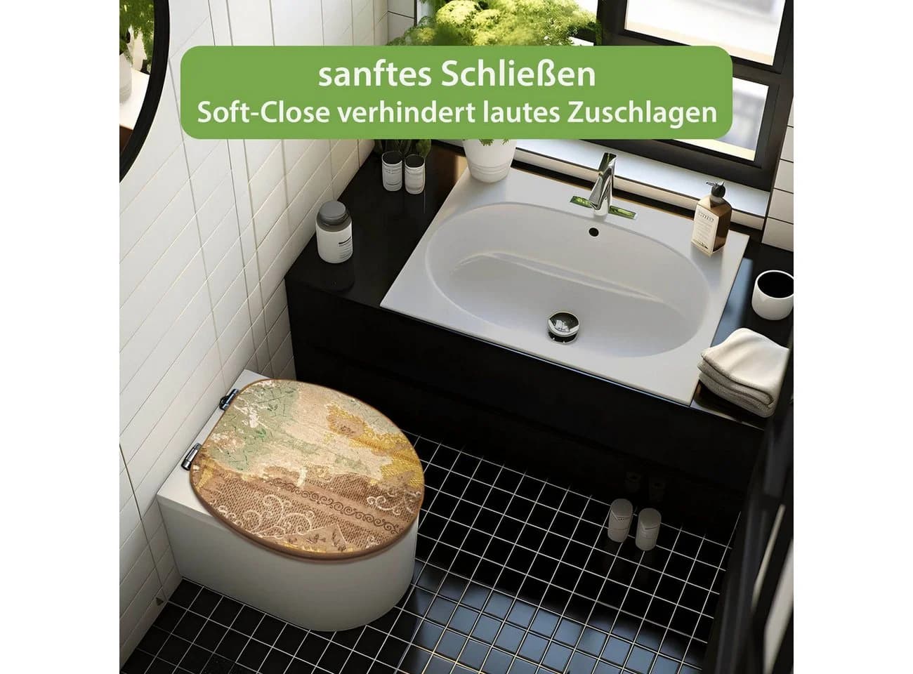 banjado WC-Sitz Bambus Absenkautomatik Alte Tapeten Braun
