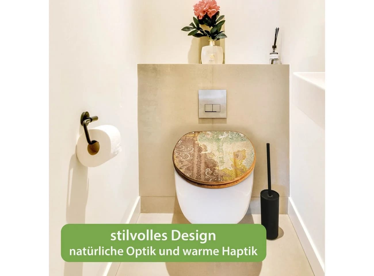 banjado WC-Sitz Bambus Absenkautomatik Alte Tapeten Braun - Bild 5