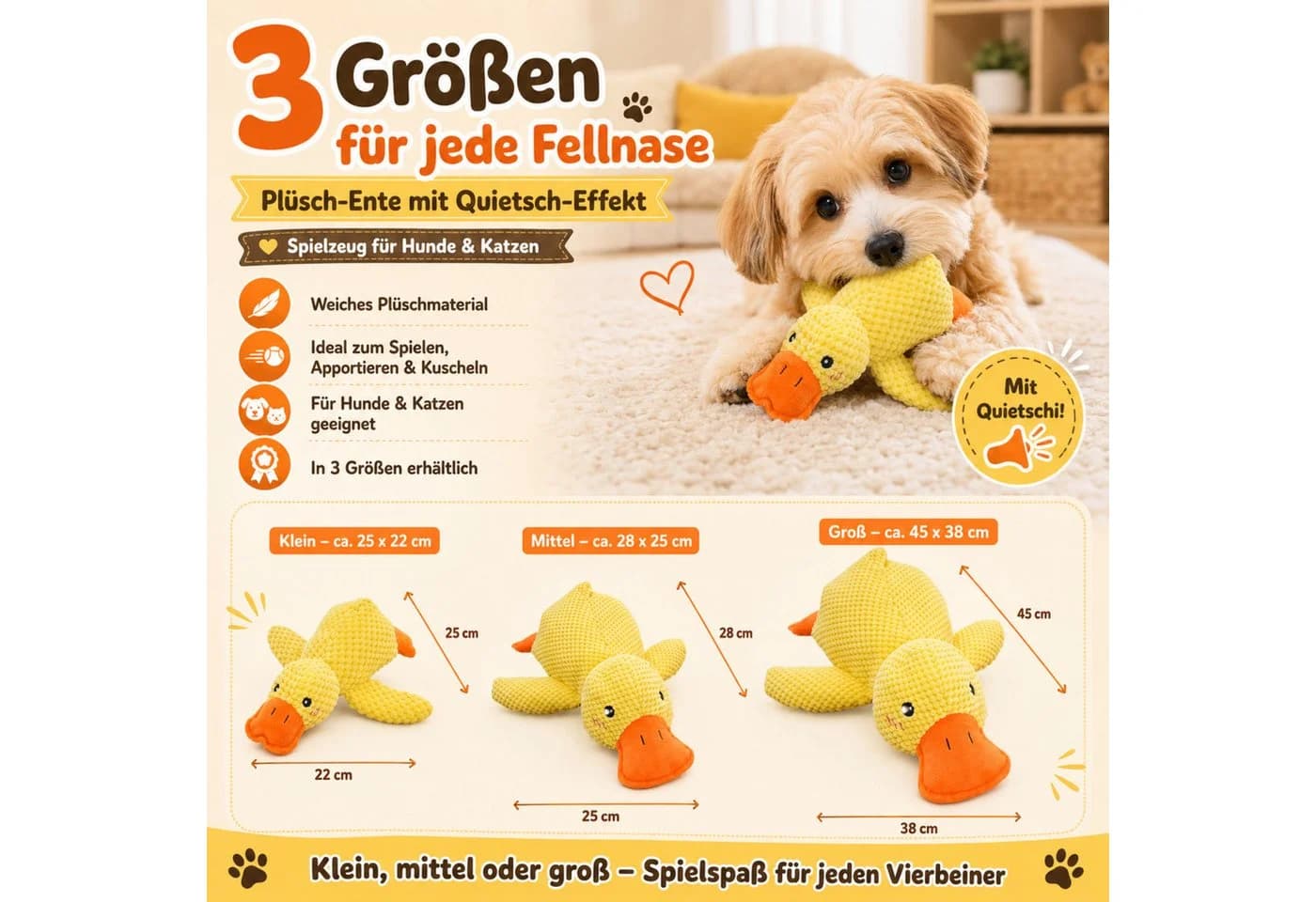 FLOCKI Pets™ Quietschendes Hundespielzeug Ente aus Baumwolle - Bild 3