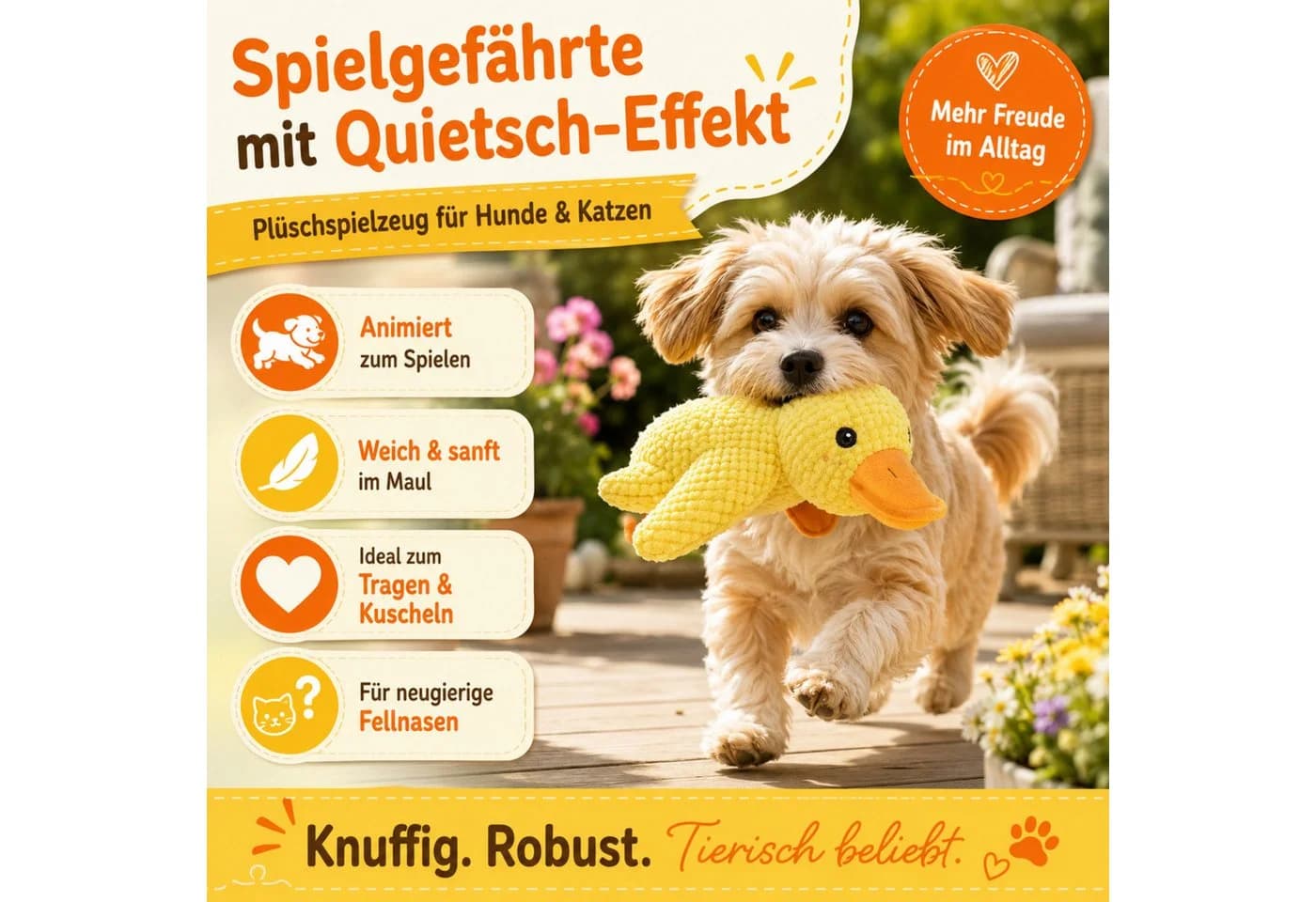 FLOCKI Pets™ Quietschendes Hundespielzeug Ente aus Baumwolle - Bild 4