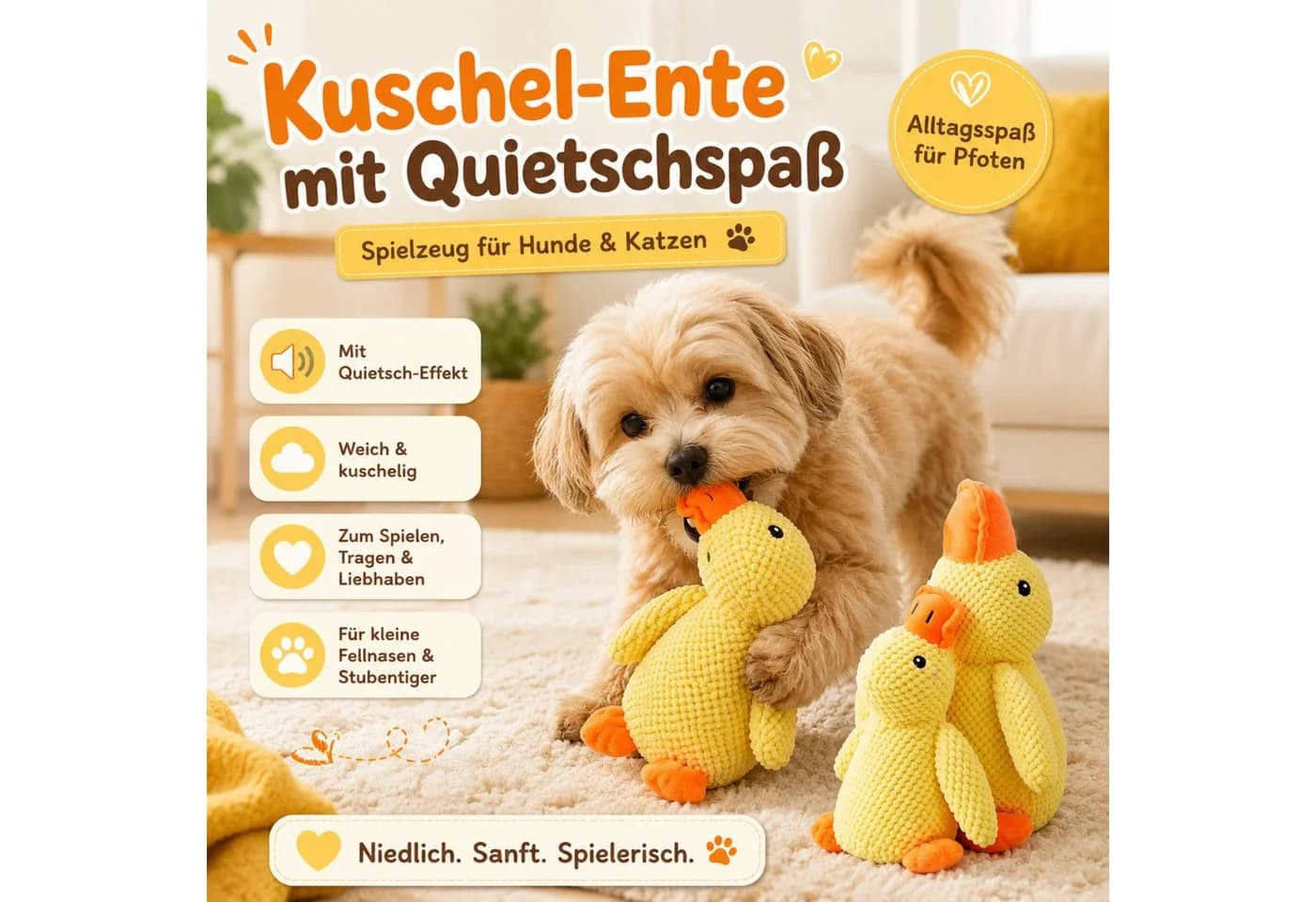 FLOCKI Pets™ Quietschendes Hundespielzeug Ente aus Baumwolle - Bild 5