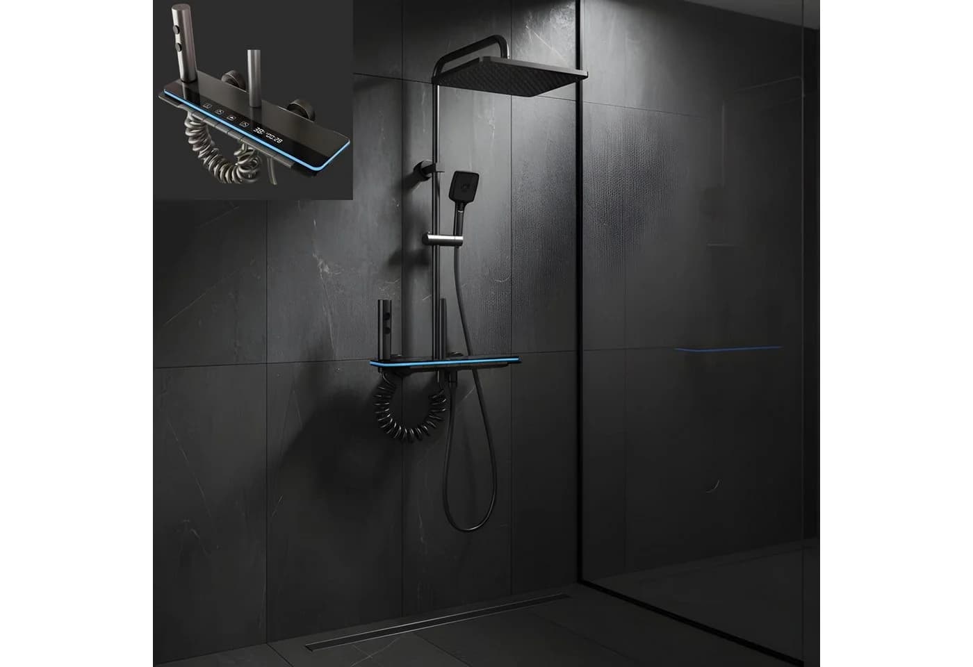 LuxaSteel Duscharmatur Duschsystem mit LED-Beleuchtung & Display Grau - Bild 2