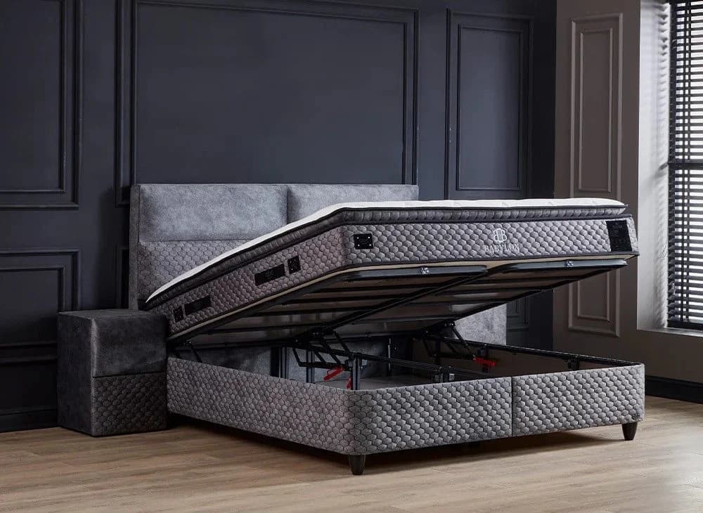 ABC Bedding Boxspringbett BABYLON Orthopädisch mit Alcantara Grau