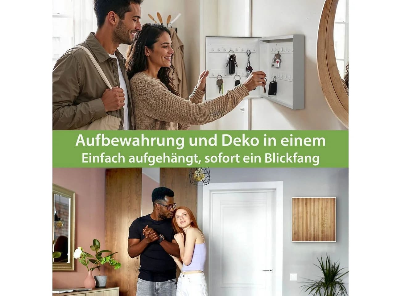 banjado Schlüsselkasten Metall 32 Haken Weiß Bambus-Motiv - Bild 3