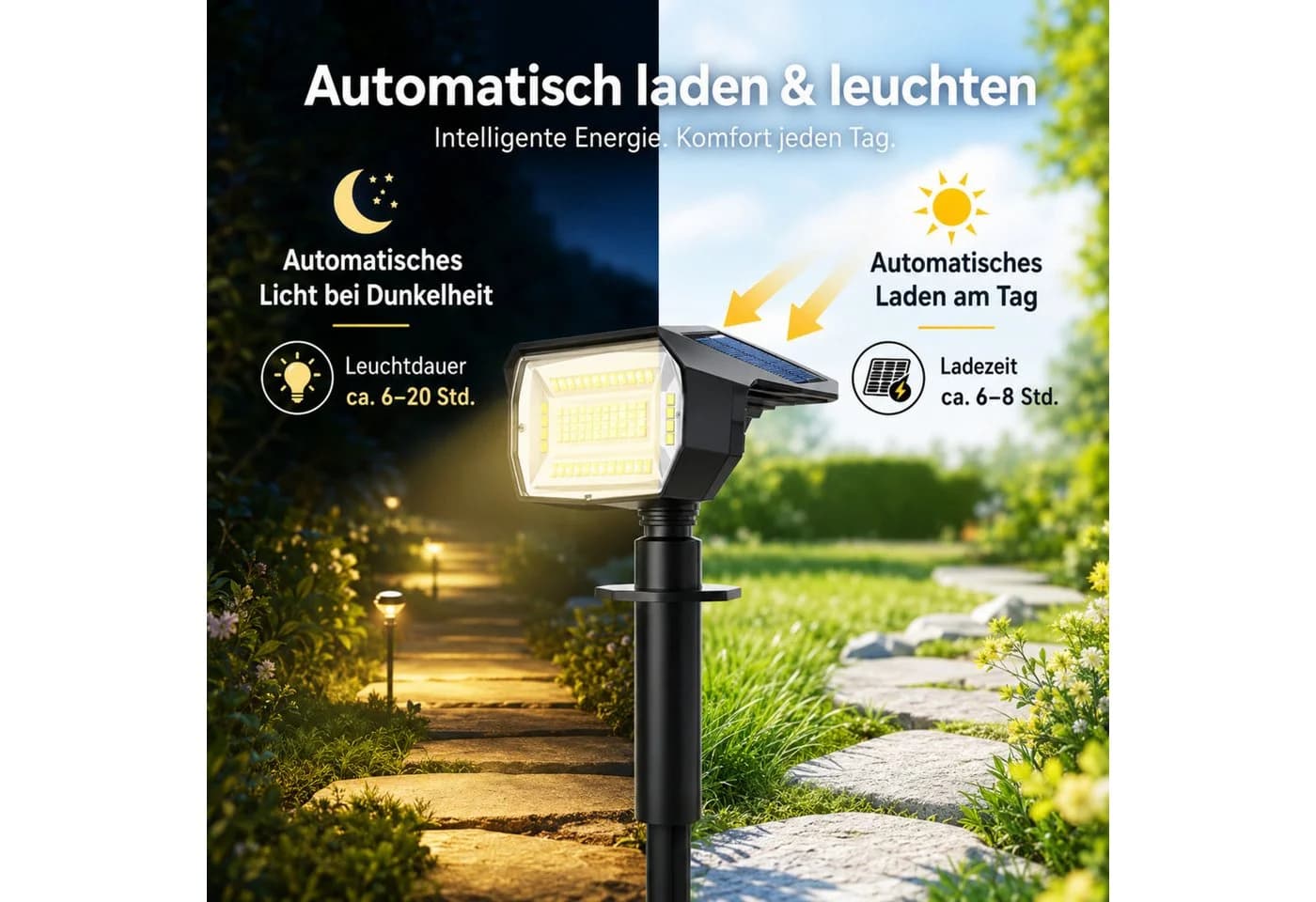 HS.SUPPLY LED Solar Gartenleuchte IP65 mit Erdspieß & Wandhalterung - Bild 3