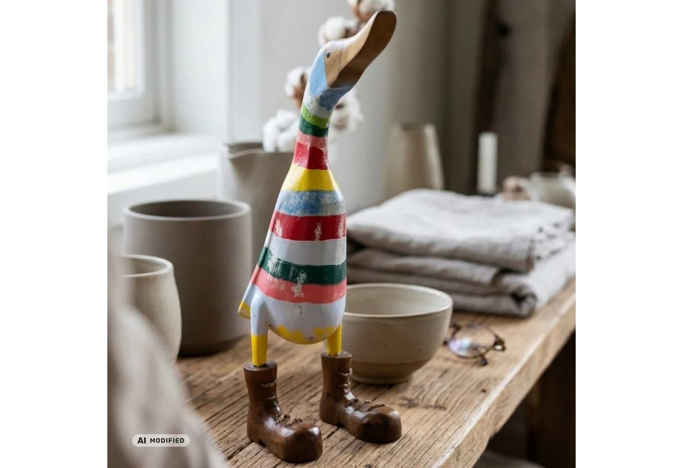 Kinaree Dekofigur Holzente Vintage Bunt Handbemalt