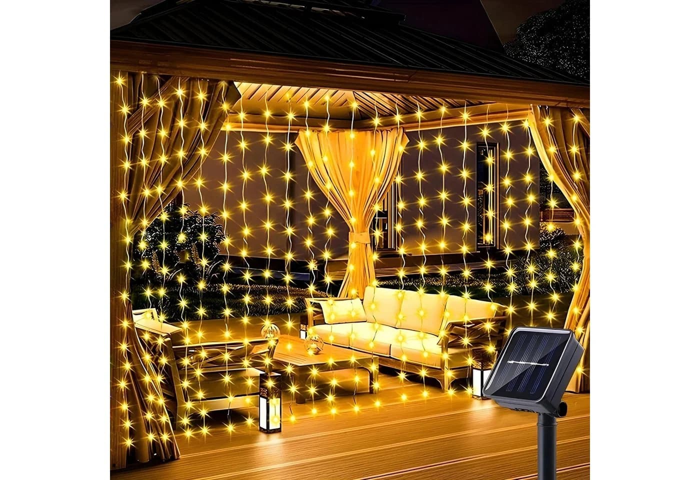 HS.SUPPLY LED-Lichtervorhang Solar Lichterkette Warmweiß 8 Modi - Bild 2
